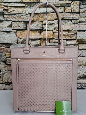 KATE SPADE 'PERRI LANE' LYNNE PERFORATED LEATHER BUSINESS TOTE BAG 'WARM~PUTTY'